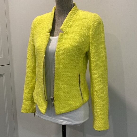 Zara Neon Yellow Tweed Blazer Jacket Size Large - Picture 6 of 15